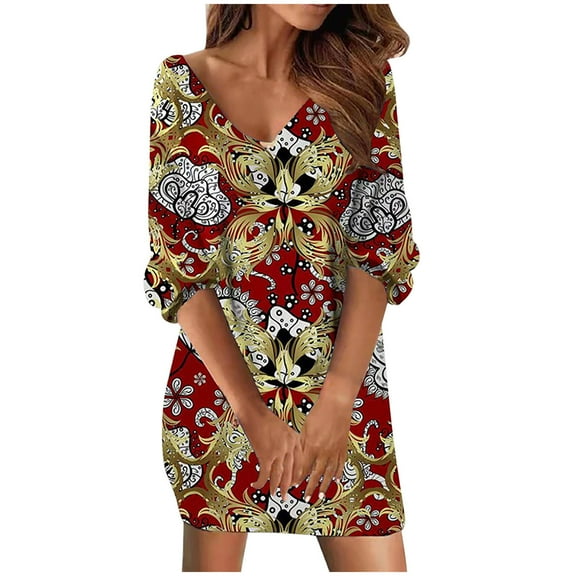 USSUMA Summer Dresses for Women Casual Leopard Print Shift Tshirt Midi Beach Party Sundresses Short Sleeve Plus Dresses V Neck Sun Dress Wedding Guest