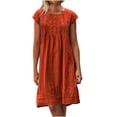 thumbnail image 1 of USSUMA Beach Dresses for Women Casual Summer Linen Cotton Pleated T Shirt Midi Sun Dress Solid Short Sleeve Plus Sundresses Round Neck Vacation Dress Wedding Guest, 1 of 8