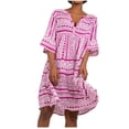 thumbnail image 1 of USSUMA Summer Dresses for Women Trendy Loose Flowy Knee Length Midi 3/4 Sleeve Womens Sun Dresses Plus Ethnic Style Print V Neck Sundress Beach Party Vacation Casual Dress, 1 of 8