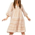 thumbnail image 1 of USSUMA Summer Dresses for Women Trendy Loose Flowy Knee Length Midi 3/4 Sleeve Womens Sun Dresses Plus Ethnic Style Print V Neck Sundress Beach Party Vacation Casual Dress, 1 of 8