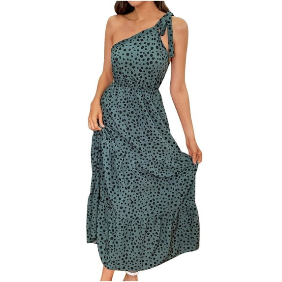 USSUMA Summer Dresses for Women 2022 Beach Bohemian Floral Tiered Maxi Dress Womens Boho Summer One Shoulder Sleeveless Beach Party Long Sun Dress