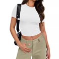 thumbnail image 1 of USSUMA Summer Tops For Women Trendy Women's Basic Short Sleeve Round Neck Crop Top Summer Casual Plain Crop Tops T-Shirt Tee for Juniors Girls, 1 of 7