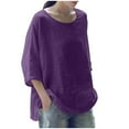 thumbnail image 1 of USSUMA Summer Tops For Women Trendy Women's Plus Size Linen Blouse 3/4 Sleeve Shirt Loose Fit Solid Color Casual Tops Tees T-Shirts Blouses, 1 of 4
