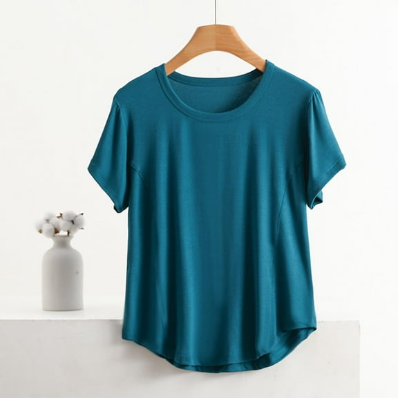 USSUMA Summer Tops for Women 2025 Women'S Solid Round Neck Short Sleeved Women'S Top Short Sleeved Round Neck Top/Shirt Casual Windproof Sale Green XxXXl