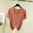 thumbnail image 1 of USSUMA Summer Tops for Women 2025 Women'S V-Neck Casual Solid Color Short Sleeved Loose T-Shirt Short Sleeved V-Neck Top/Shirt Lounging Up to 4 off Pink Modal XXl, 1 of 4