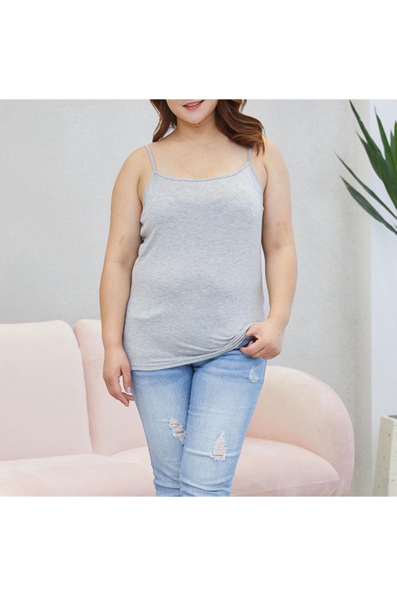 Summer Tops for Women 2025 Womens Tank Tops Sleeveless Round Neck Camisole Cold Shoulder Solid Color Plus Size Tops for Women Elastic Retro T-Shirt Tee Work Gray Modal Tank Top Xxxxl