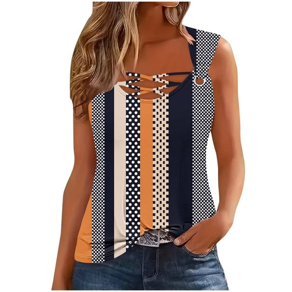 USSUMA Summer Tops for Women 2025 Womens Tank Tops Sleeveless Camisole Cold Shoulder Solid Color Loose Fit Printed Elegant Tee Fashion Tops Climbing Brown Online Shopping Tank Top for Women S