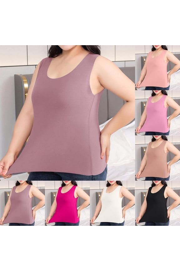 Summer Tops for Women 2025 Womens Tank Tops Sleeveless Round Neck Camisole Cold Shoulder Solid Color Plus Size Tops for Women Elastic Elegant Tshirt Blouse Gym Black Modal Tank Top Xxl