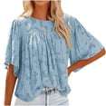 thumbnail image 1 of USSUMA Summer Tops for Women Trendy Flowy Loose Comfy Flare 3/4 Sleeve Dressy Shirts Blouses Crewneck Women's Tops Summer 2022 Floral Lace Casual Tshirts Tunic Plus, 1 of 5