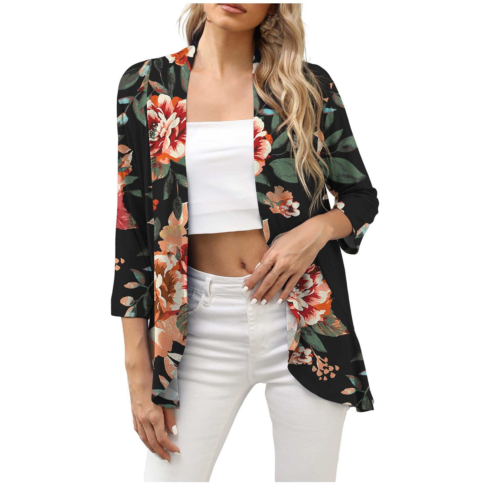 USSUMA Summer Tops for Women Trendy Open Front Cardigan Blouse Tunic