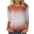 thumbnail image 1 of USSUMA Summer Tops for Women Trendy Soft Cute 3/4 Sleeve Dressy Shirts Blouses Crewneck Women's Tops Summer 2022 Ombre Color Block Casual Tshirts Tunic Plus, 1 of 5