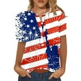 thumbnail image 1 of USSUMA Summer Tops for Women Trendy V Neck Short Sleeve Dressy Shirts Blouses American Flag Star Buttons Women's Tops Summer 2022 4th of July Patriotic Casual Tshirts Tunic Plus, 1 of 3