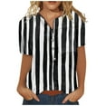 thumbnail image 1 of USSUMA Summer Tops for Women Trendy V Neck Short Sleeve Dressy Shirts Blouses Cute Basic Button Up Women's Tops Summer 2022 Striped Color Block Casual Tshirts Tunic Plus, 1 of 5