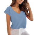 thumbnail image 1 of USSUMA Summer Tops for Women Trendy V Neck Short Sleeve Dressy Shirts Blouses Cute Basic Women's Tops Summer 2022 Solid Color Casual Tshirts Tunic Plus, 1 of 8