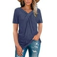 thumbnail image 1 of USSUMA Summer Tops for Women 2025 Women Fashion V-Neck Short Sleeve Solid Long T-shirt Blouse Ladies Tops Leisure Festive Fashion Blue Polyester L, 1 of 6