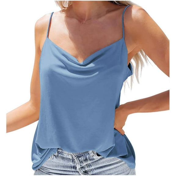 USSUMA Summer Tops for Women Trendy, Camisole Tops for Women Cowl Neck Camis Tank Top Sexy Spaghetti Strap Sleeveless Loose Blouse