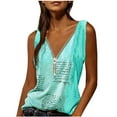 thumbnail image 1 of USSUMA Summer Tops for Women Trendy, Women's Zipper V Neck Tank Top Letter Print Summer Casual Sleeveless Shirts Summer Cute Cami Tops, 1 of 4