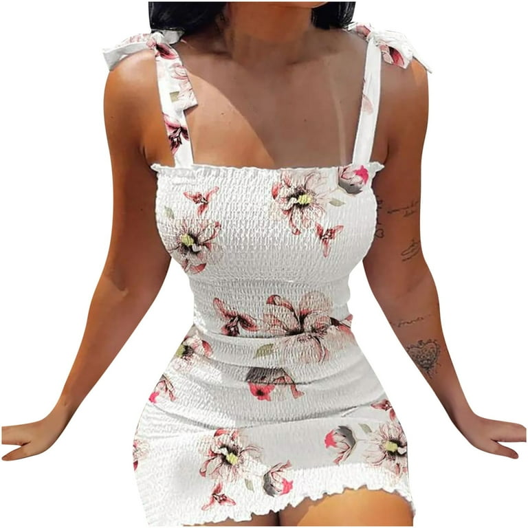 Casual Vacation Floral Print Lace Up Square Neck Sling Dresses Casual Vacation Floral Print Lace Up Square Neck Sling Dresses