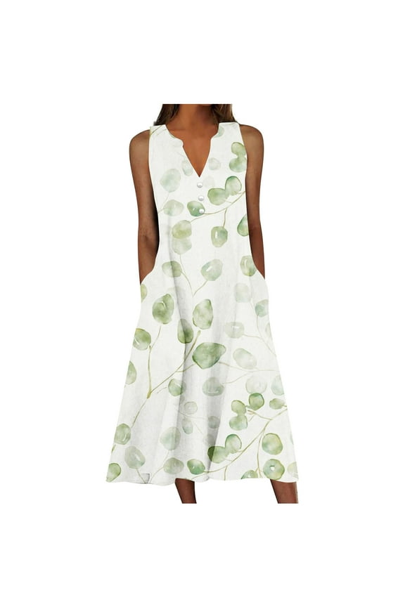 Sun Dresses Women Summer Casual Pleated Loose Swing Midi for Women Flral Print Knee Length Plus Size Dress Crewneck Short Sleeve Wedding Guest Dress Summer