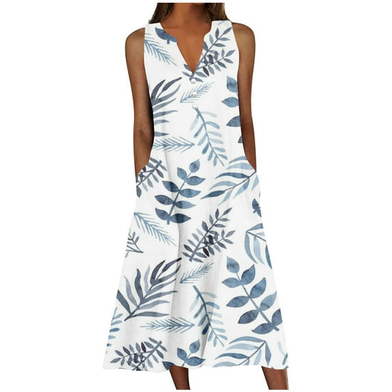 SEMPAI Sun Dresses Women Summer Casual Pleated Loose Swing Midi for Women Flral Print Knee Length Plus Size Dress Crewneck Short Sleeve Wedding Guest Dress Summer