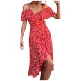 thumbnail image 1 of USSUMA Sun Dresses Women Summer Casual Short Sleeve Bohemian Ruffle Wrap Flowy Swing Midi Sundresses for Women Floral Print Plus Size Dress for Women V Neck Graduation Dress, 1 of 5