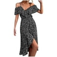 thumbnail image 1 of USSUMA Sun Dresses Women Summer Casual Short Sleeve Bohemian Ruffle Wrap Flowy Swing Midi Sundresses for Women Floral Print Plus Size Dress for Women V Neck Graduation Dress, 1 of 5