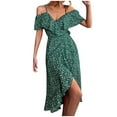thumbnail image 1 of USSUMA Sun Dresses Women Summer Casual Short Sleeve Bohemian Ruffle Wrap Flowy Swing Midi Sundresses for Women Floral Print Plus Size Dress for Women V Neck Graduation Dress, 1 of 5