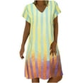 thumbnail image 1 of USSUMA Sun Dresses Women Summer Casual Short Sleeve Knee Length Tshirt Midi Sundresses for Women Striped Clock Block Plus Size Dress for Women V Neck Graduation Dress, 1 of 8