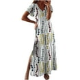 thumbnail image 1 of USSUMA Sun Dresses Women Summer Casual Short Sleeve Side Split Flowy Shirt Long Maxi Sundresses for Women Floral Print Plus Size Dress for Women V Neck Graduation Dress, 1 of 7