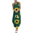 thumbnail image 1 of USSUMA Sundresses for Women Casual Summer Spaghetti Strap Irregular Hem Flowy Maxi Long Beach Dress Sunflower Print Plus Sun Dresses Sleeveless Halter Neck Dress Party Vacation, 1 of 4