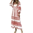 thumbnail image 1 of USSUMA Sundress Women Beach Vacation, Women's Summer Casual Maxi Dress Bohemian Floral V Neck Puff Short Sleeve Beach Tiered Sundress Long Swing Dress, 1 of 8