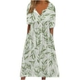 thumbnail image 1 of USSUMA Sundress Women Beach Vacation, Women's Summer Maxi Dress Short Sleeve V Neck Floral Sundress Casual Loose Button Up Long Beach Dresses with Pockets, 1 of 4