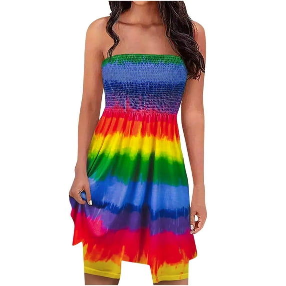 USSUMA Sundresses for Women Casual Beach Womens Summer Dresses, Strapless Dress for Women Summer Beach Cover Ups Dresses Casual Tube Top Dress Sundress Female Sun Dress