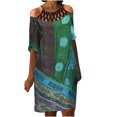 thumbnail image 1 of USSUMA Sundresses for Women Casual Summer Cold Shoulder Knee Length Tunic Hollow Out Floral Print Vintage Midi Womens Shirt Dresses Beach Round Neck Short Sleeve Plus Size Wedding Guest Sun Dress, 1 of 8