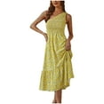 thumbnail image 1 of USSUMA Sundresses for Women Casual Summer Smocked Flowy Swing Boho Long Floral Print Maxi Womens Shirt Dresses Beach One Shoulder Sleeveless Plus Size Wedding Guest Sun Dress, 1 of 8