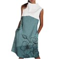 thumbnail image 1 of USSUMA Sundresses for Women Casual Summer Turtleneck Pocket Shift Tshirt Midi Beach Dress Floral Print Color Block Plus Sun Dresses Sleeveless V Neck Dress Party Vacation, 1 of 5