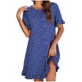 thumbnail image 1 of USSUMA Sundresses for Women Floral Print Short Sleeve Casual Dresses for Women Ruffle Flowy Swing Midi Dresses Women Summer Round Neck Beach Dresses Wedding Guest, 1 of 8