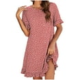 thumbnail image 1 of USSUMA Sundresses for Women Floral Print Short Sleeve Casual Dresses for Women Ruffle Flowy Swing Midi Dresses Women Summer Round Neck Beach Dresses Wedding Guest, 1 of 8