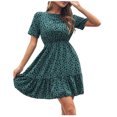 thumbnail image 1 of USSUMA Sundresses for Women Leopard Print Short Sleeve Casual Dresses for Women Ruffle Flowy Swing Mini Dresses Women Summer V Neck Beach Dresses Wedding Guest, 1 of 8