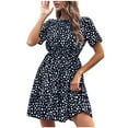 thumbnail image 1 of USSUMA Sundresses for Women Leopard Print Short Sleeve Casual Dresses for Women Ruffle Flowy Swing Mini Dresses Women Summer V Neck Beach Dresses Wedding Guest, 1 of 5