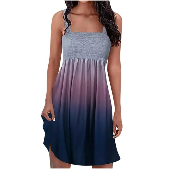 USSUMA Sundresses for Women Tie Dye Sleeveless Casual Dresses for Women Pleated Flowy Swing Midi Dresses Women Summer V Neck Beach Dresses Wedding Guest