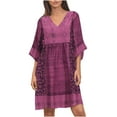 thumbnail image 1 of USSUMA Sundresses for Women Vintage Floral Print Half Sleeve Casual Dresses for Women Boho Ethnic Swing TShirt Midi Dresses Women Summer V Neck Beach Dresses Wedding Guest, 1 of 8