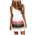 thumbnail image 1 of USSUMA Sundresses for Women Casual Summer, Women Summer Dresses Sleeveless Striped Lace Up Drawstring Dress V Neck Drawstring Sling Sun Dress, 1 of 4