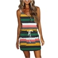 thumbnail image 1 of USSUMA Sundresses for Women Casual Summer, Women Summer Dresses Sleeveless Striped Lace Up Drawstring Dress V Neck Drawstring Sling Sun Dress, 1 of 5