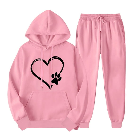 USSUMA Sweat Suit for Women 2 Piece Set Hoodies Women Long Sleeved Pullover Sweatpant Outfits Pocket Drawstring Print Tracksuit Stretchy Waist Fashion Jogger Sets Plus Size Work Fall Suit