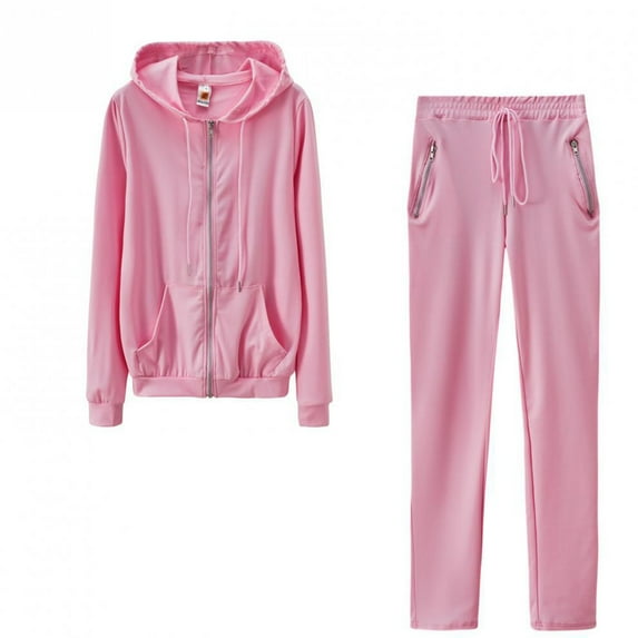 USSUMA Sweat Suits for Womens 2 Piece Woman Hoodie Long Sleeved Pullover Sweatpant Outfits Full Zipper Pocket Solid Tracksuit Stretchy Waist Trendy Jogger Sets Oversized Gym Running Fall Suit