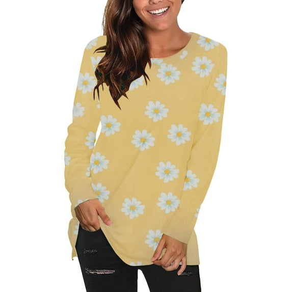 USSUMA Sweatshirt For Women - Blouses for Women Dressy Casual Stars Button Plain Graphic Sweatshirts Crew Neck Long Sleeve Womens Fall Winter Tees T-Shirt Autumn Fashion Classic Fit Tunic