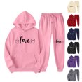thumbnail image 1 of USSUMA Sweatsuit for Women 2 Piece Set Womens Hoodies Long Sleeved Pullover Sweatpant Outfits Pocket Drawstring Print Tracksuit Elastic Waist Comfortable Jogger Sets Loose Fitness Workout Fall Suit, 1 of 7