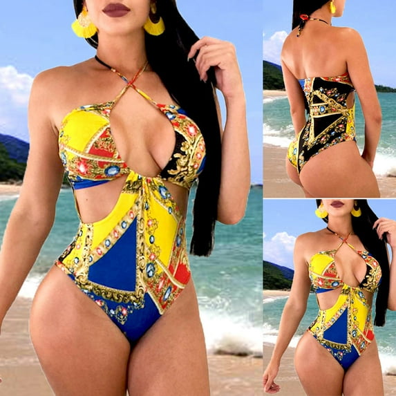 USSUMA Swim Suits for Women 2025 One Piece Swimsuit Hollow Out Swimsuits Lightweight Womens Fashion for Vacation Yellow up to 65% off