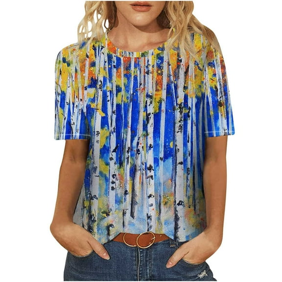 USSUMA T-Shirts for Women Trendy 4th of July Patriotic Women's Shirts and Blouses Short Sleeve Women Tops Dressy Casual Summer Vintage USA American Flag Round Neck Plus Tunics Beach